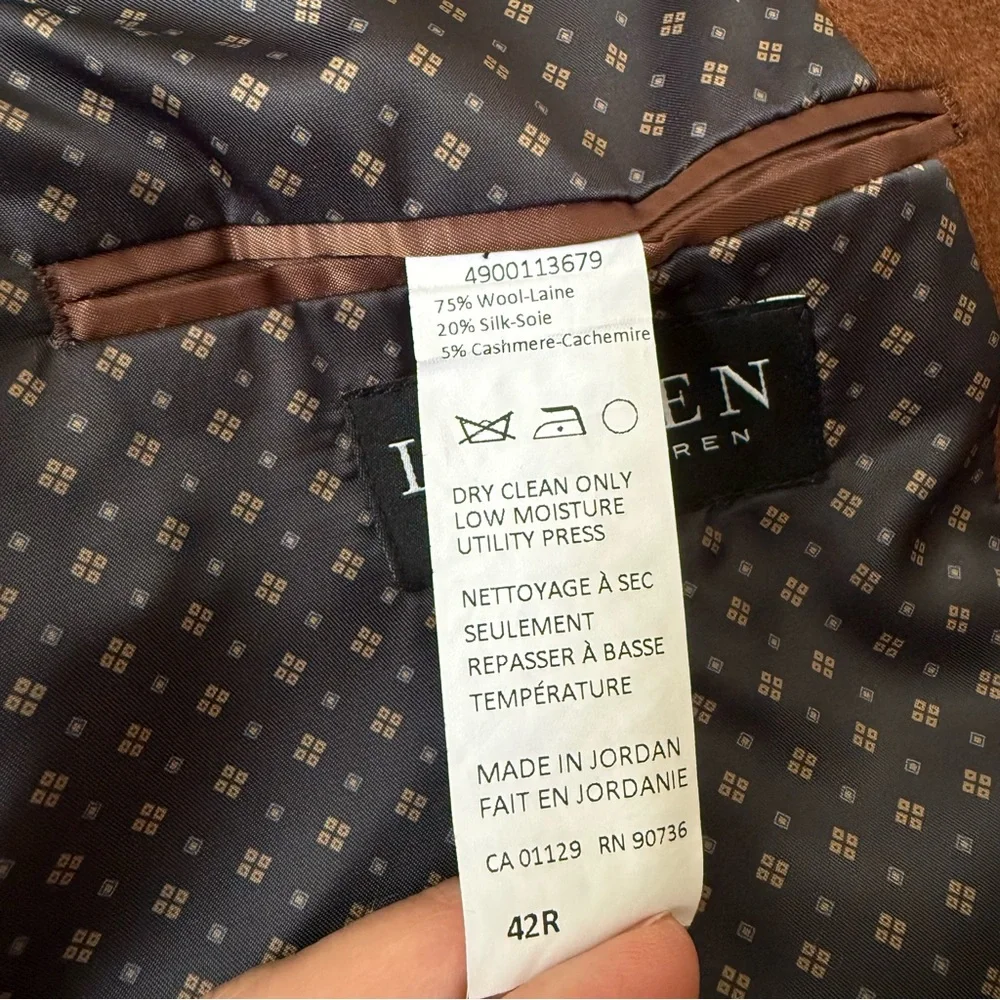Ralph Lauren Wool Silk Cashmere Blend Blazer Jacket Coat Camel 42R